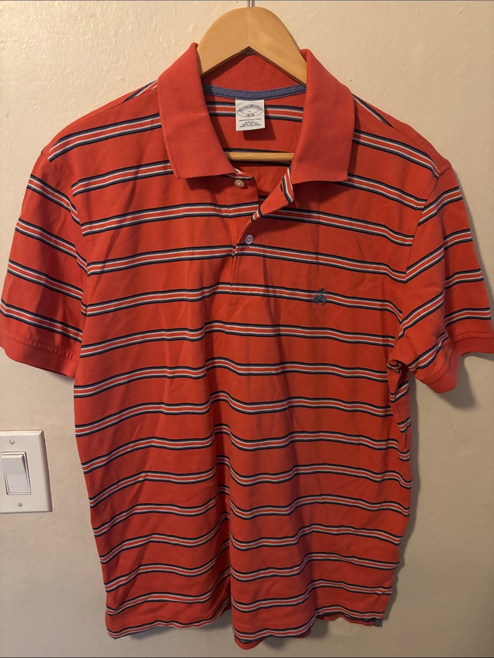 Brooks Brothers Orange Striped Polo with Navy & White Accents